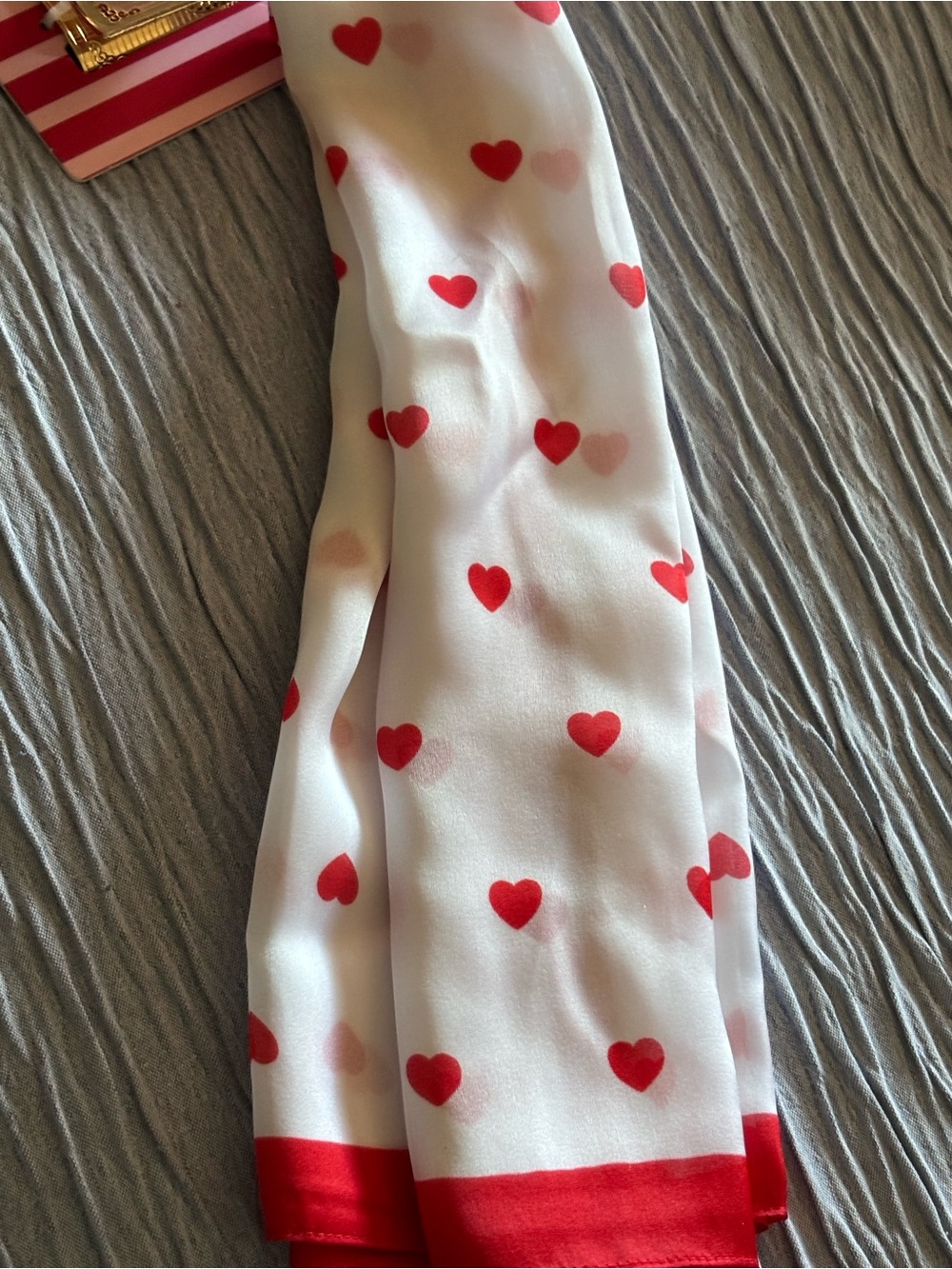 White Scarf with Red Heart Print